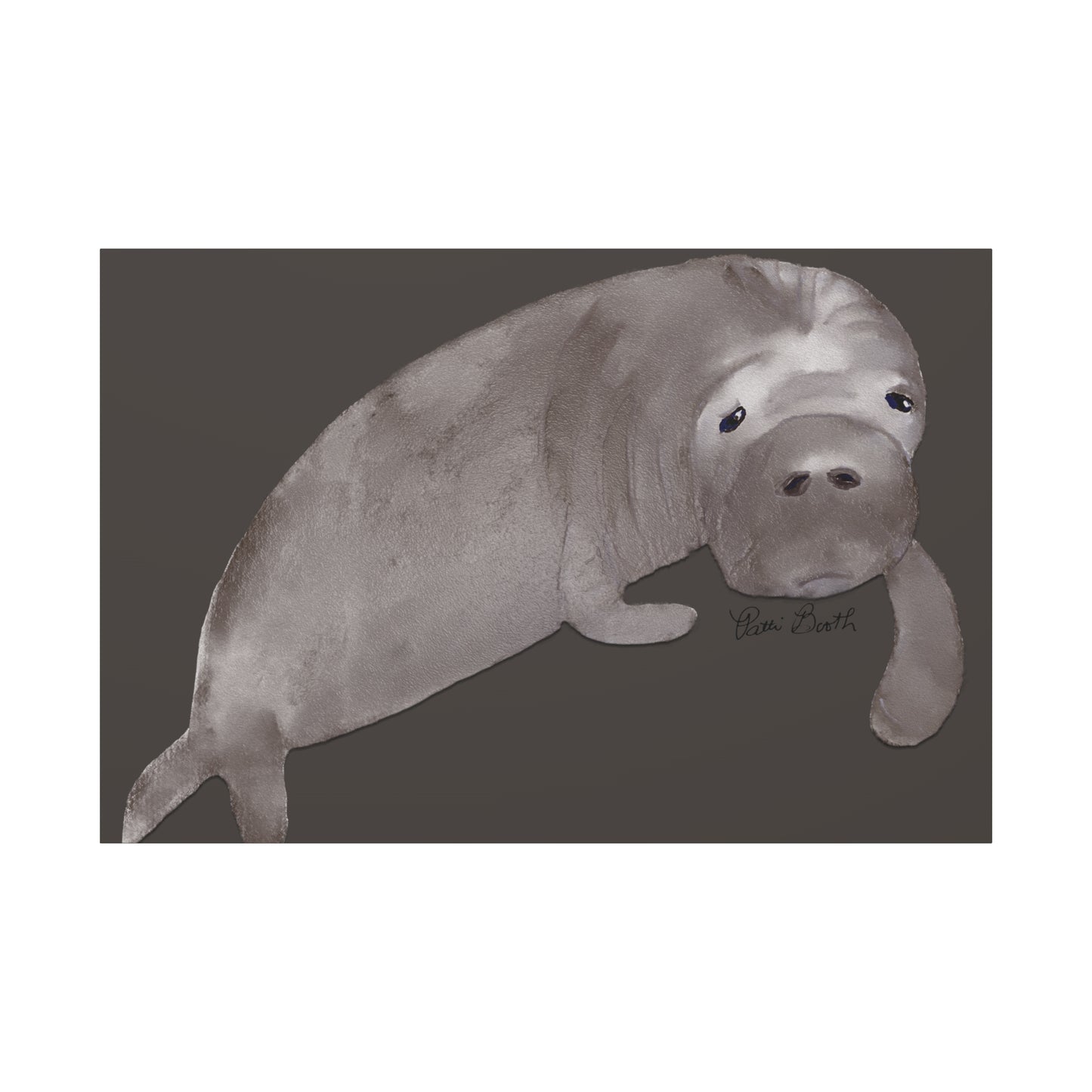 Sweet Hand Painted Manatee Signed Matte Canvas, Stretched, 1.25"