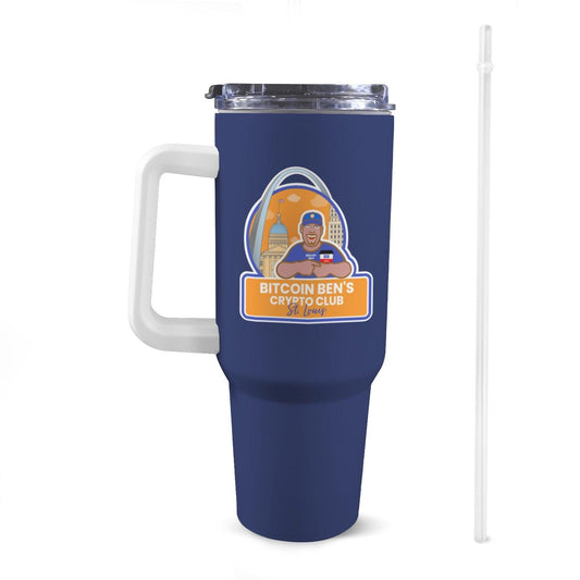 Bitcoin Ben St Louis Club 40 oz Blue Tumbler with White Handle - Miniaday Designs, LLC.