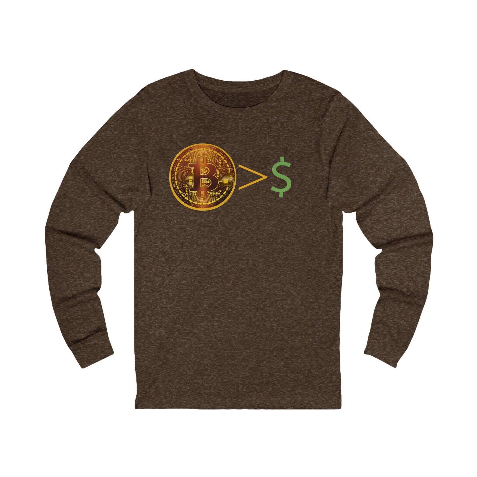 Bitcoin > $ Unisex Jersey Long Sleeve Tee - Miniaday Designs, LLC.