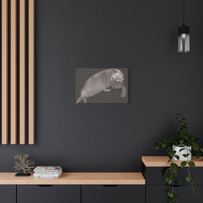 Sweet Hand Painted Manatee Signed Matte Canvas, Stretched, 1.25"