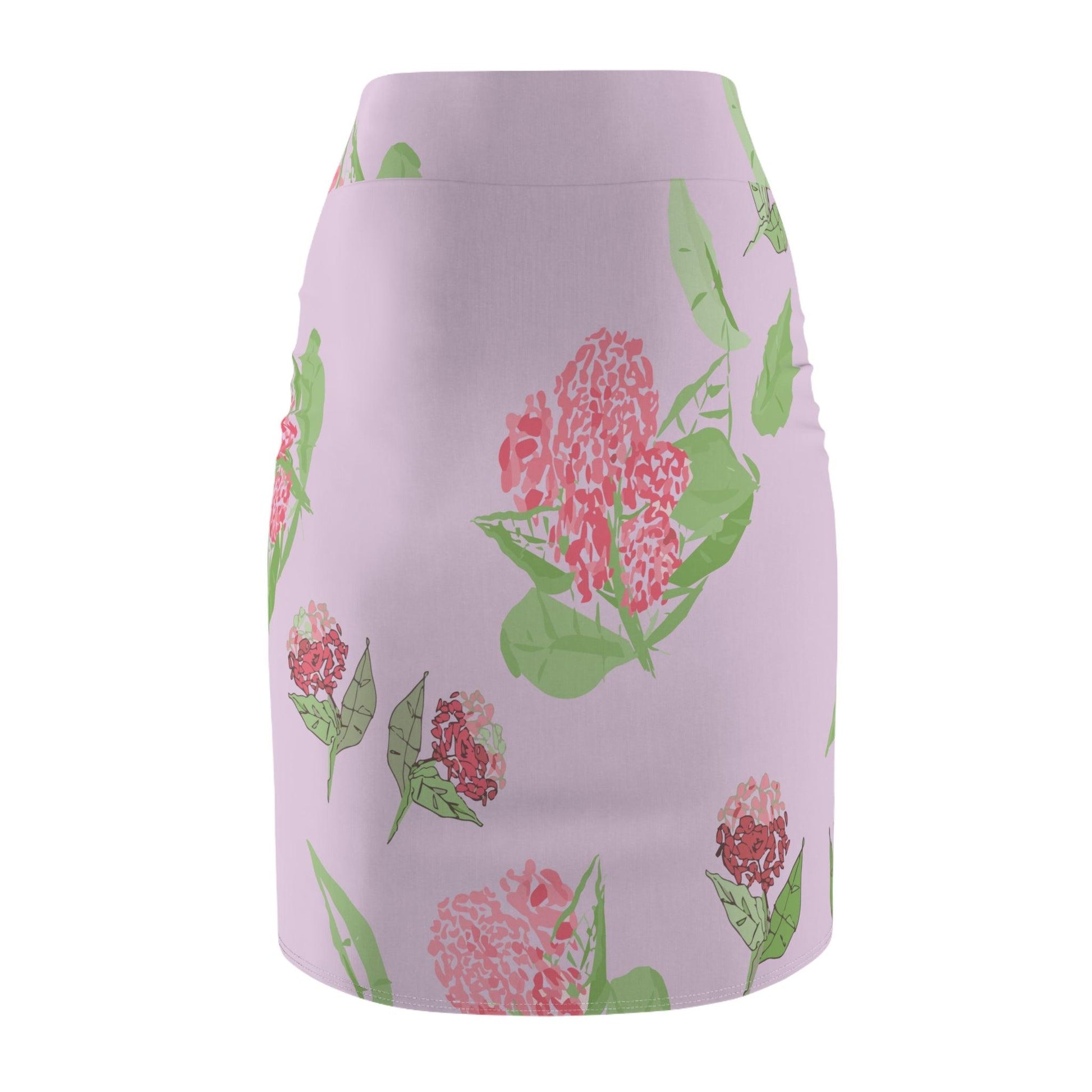 Miniaday Designs Pink Hydrangea Women's Pencil Skirt (AOP) - Miniaday Designs, LLC.