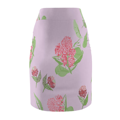 Miniaday Designs Pink Hydrangea Women's Pencil Skirt (AOP) - Miniaday Designs, LLC.