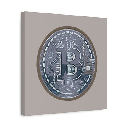 Hand Painted Bitcoin Blue on Brown Matte Canvas, Stretched, 1.25"