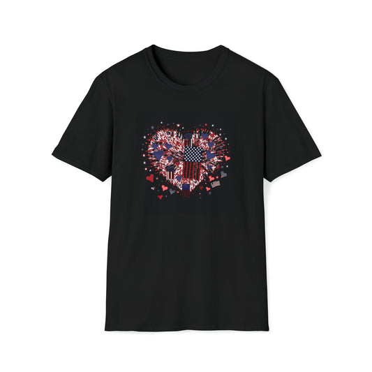 Miniaday Designs Patriotic Hearts Unisex Softstyle T-Shirt Multicolor