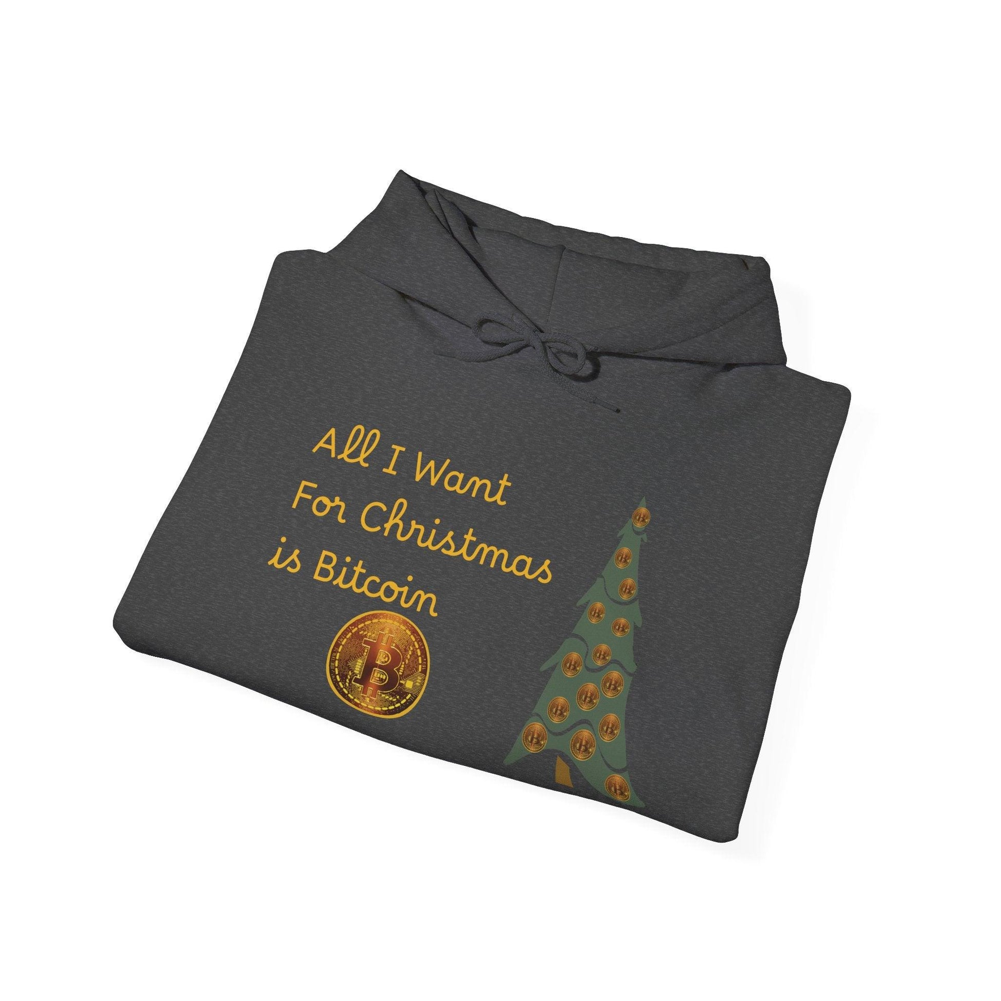 Golden All I Want for Christmas is Bitcoin and Bitcoin Crypto TreeUnisex Heavy Blend™ Hooded Sweatshirt - Miniaday Designs, LLC.