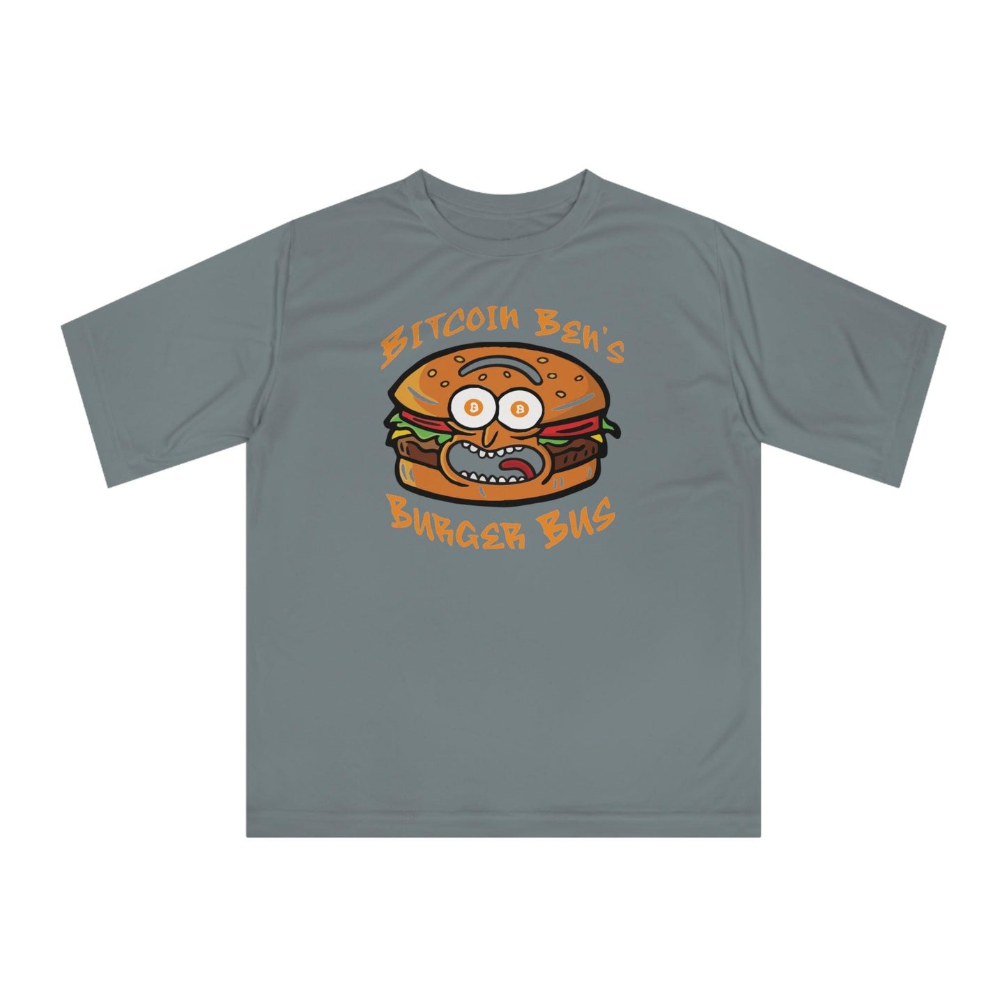 Miniaday Designs Bitcoin Ben Burger Bus Athletic Fit Unisex Zone Performance T-shirt - Miniaday Designs, LLC.
