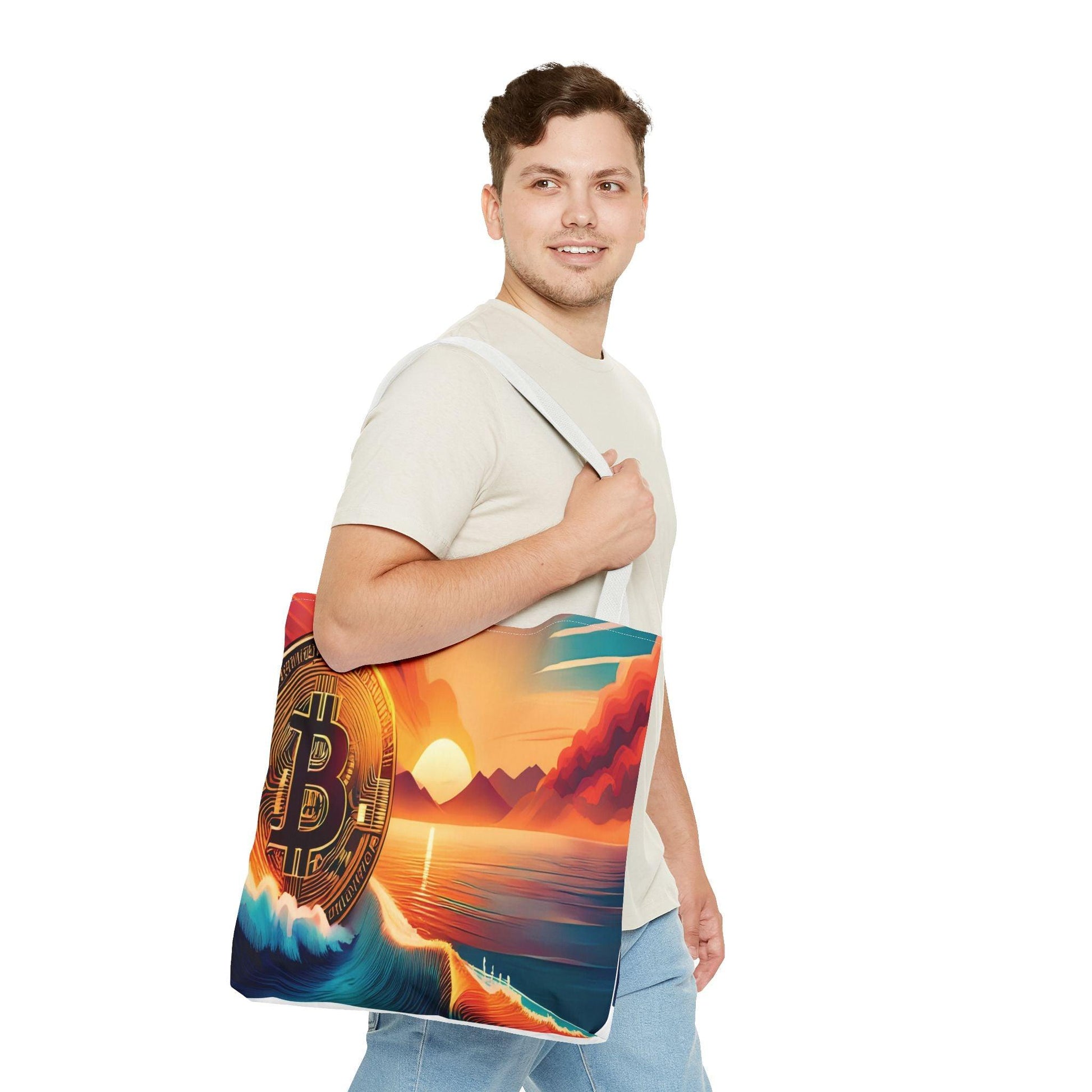 Ride the Wave with Bitcoin Tote Bag (AOP) - Miniaday Designs, LLC.