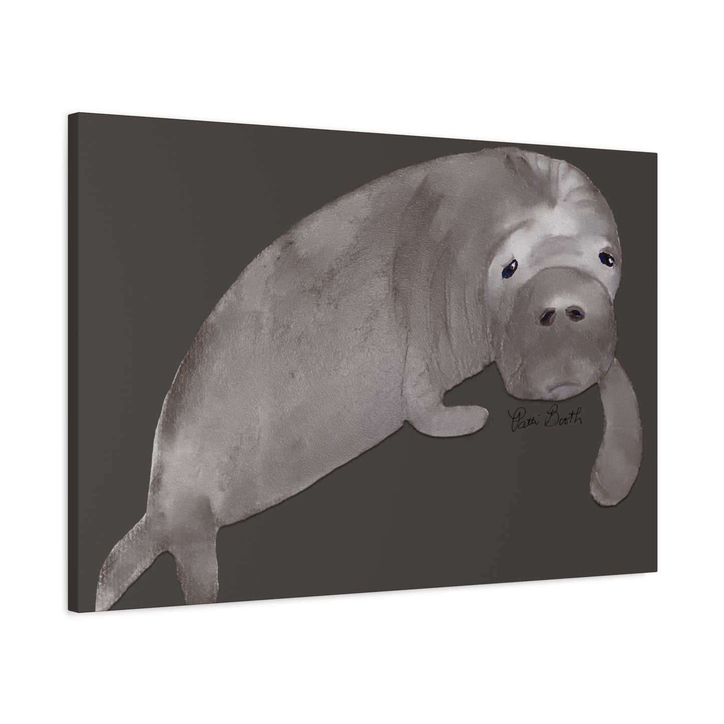 Sweet Hand Painted Manatee Signed Matte Canvas, Stretched, 1.25"
