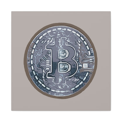 Hand Painted Bitcoin Blue on Brown Matte Canvas, Stretched, 1.25"