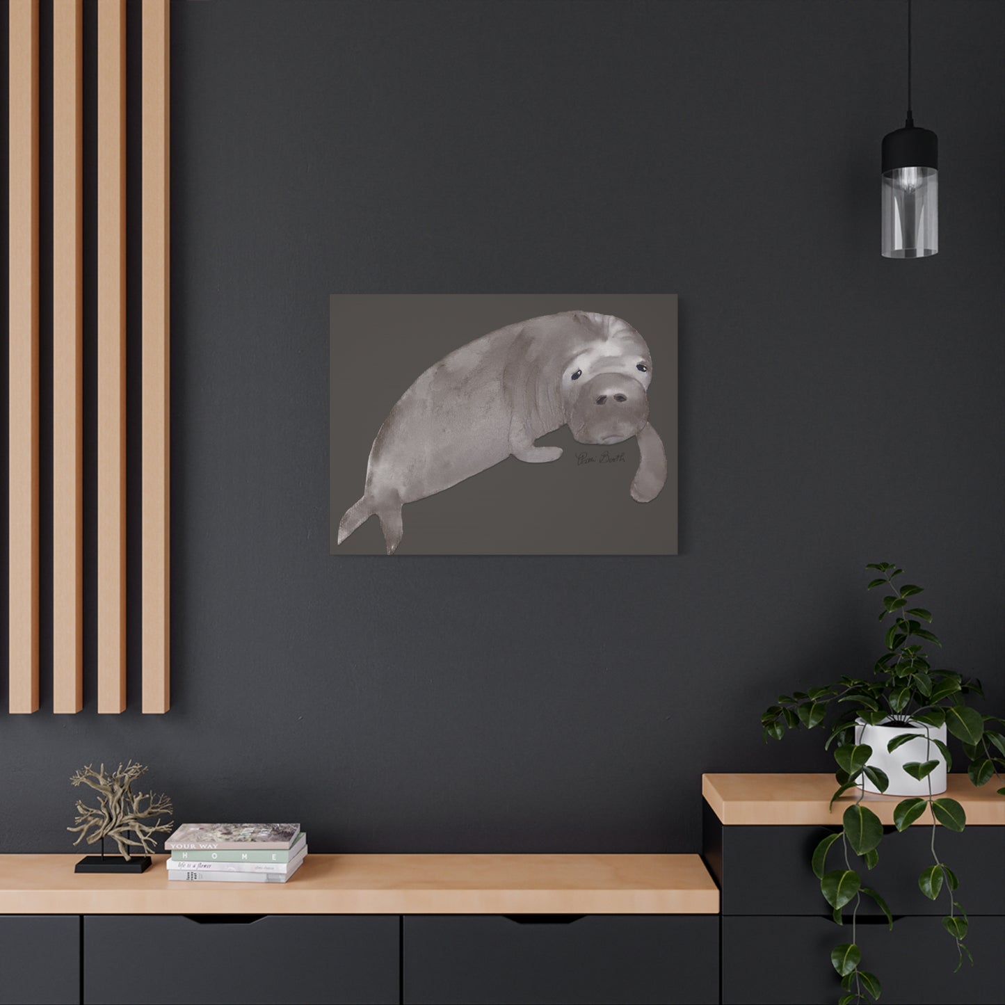 Sweet Hand Painted Manatee Signed Matte Canvas, Stretched, 1.25"