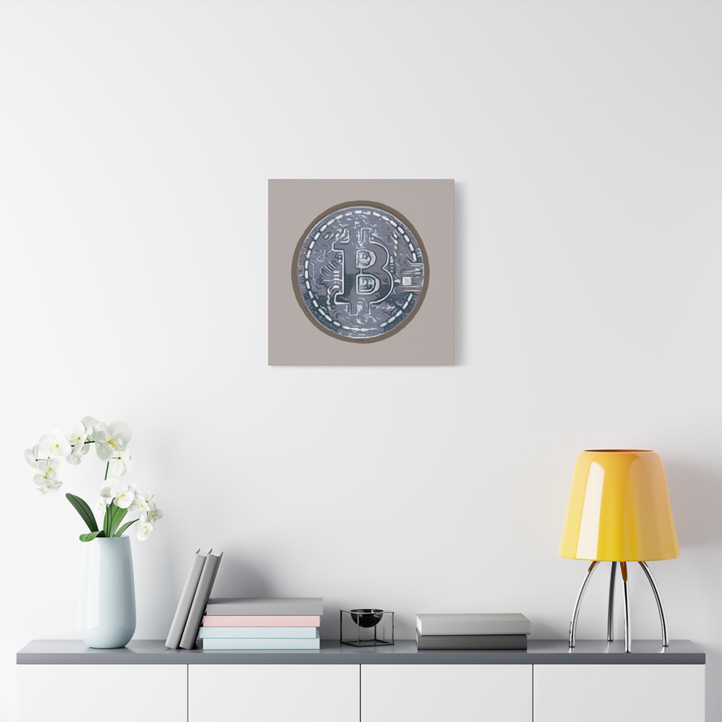 Hand Painted Bitcoin Blue on Brown Matte Canvas, Stretched, 1.25"
