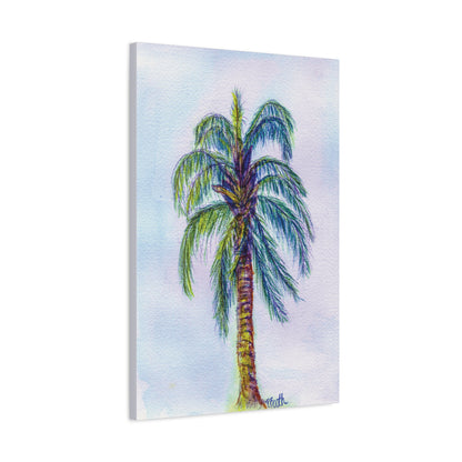 Hand Painted Watercolor Queen Palm Signed Matte Canvas, Stretched, 1.25"