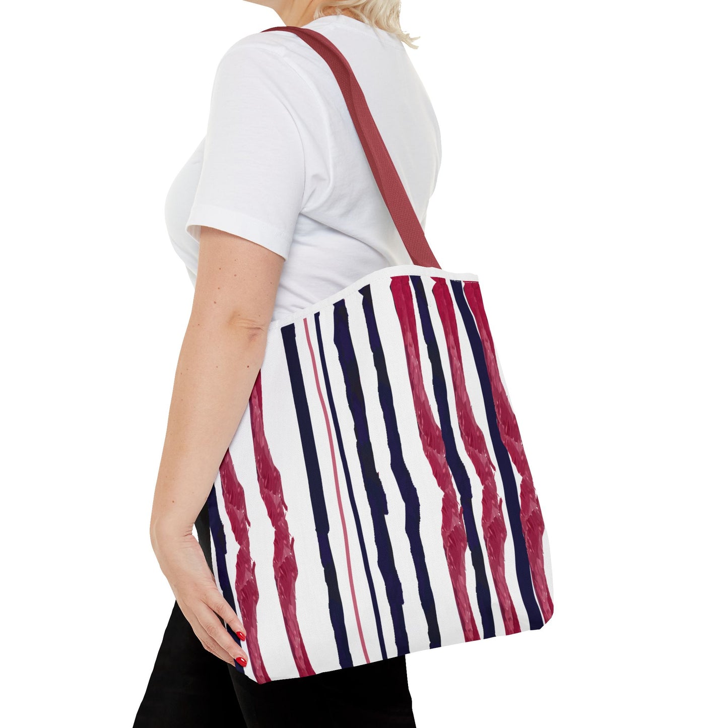 Patriotic Hand Drawn Red White and Blue StripesTote Bag (AOP)