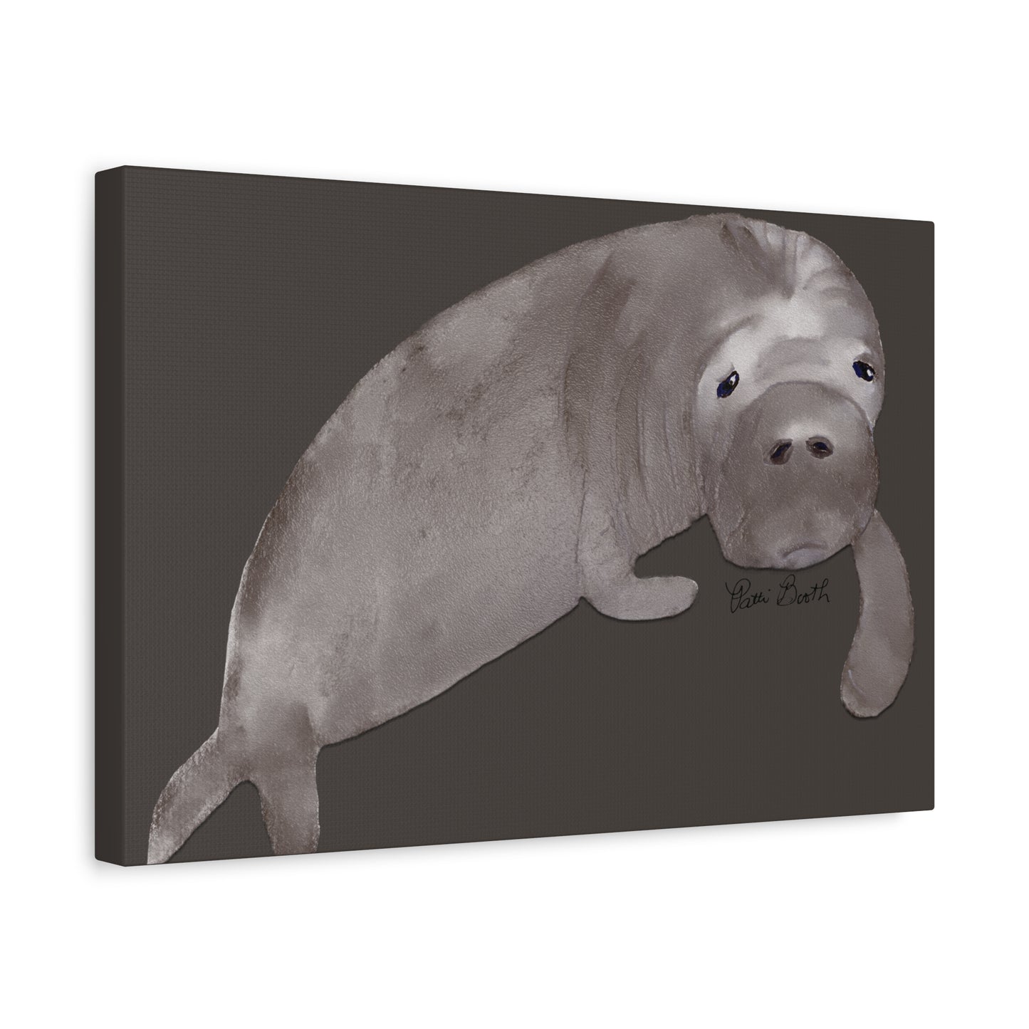 Sweet Hand Painted Manatee Signed Matte Canvas, Stretched, 1.25"