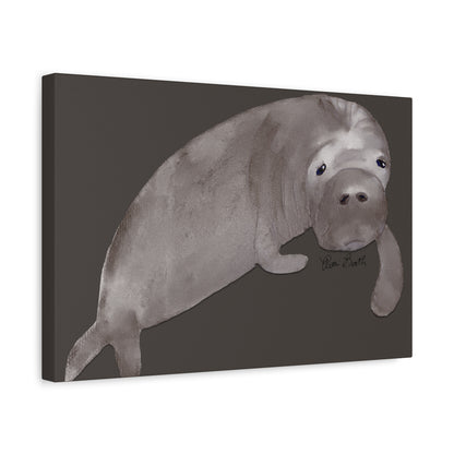 Sweet Hand Painted Manatee Signed Matte Canvas, Stretched, 1.25"