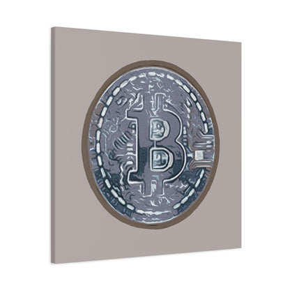 Hand Painted Bitcoin Blue on Brown Matte Canvas, Stretched, 1.25"