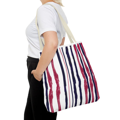 Patriotic Hand Drawn Red White and Blue StripesTote Bag (AOP)