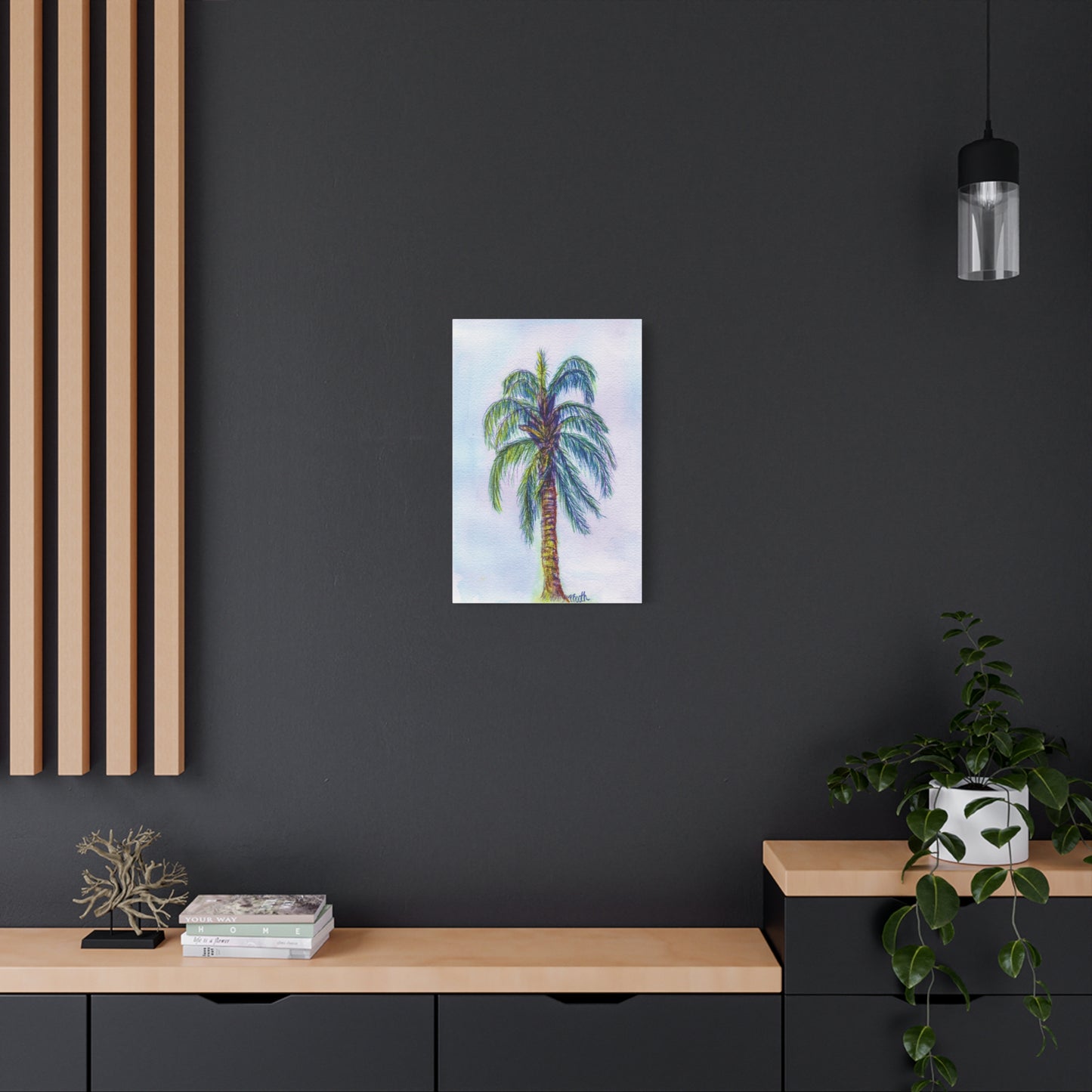 Hand Painted Watercolor Queen Palm Signed Matte Canvas, Stretched, 1.25"