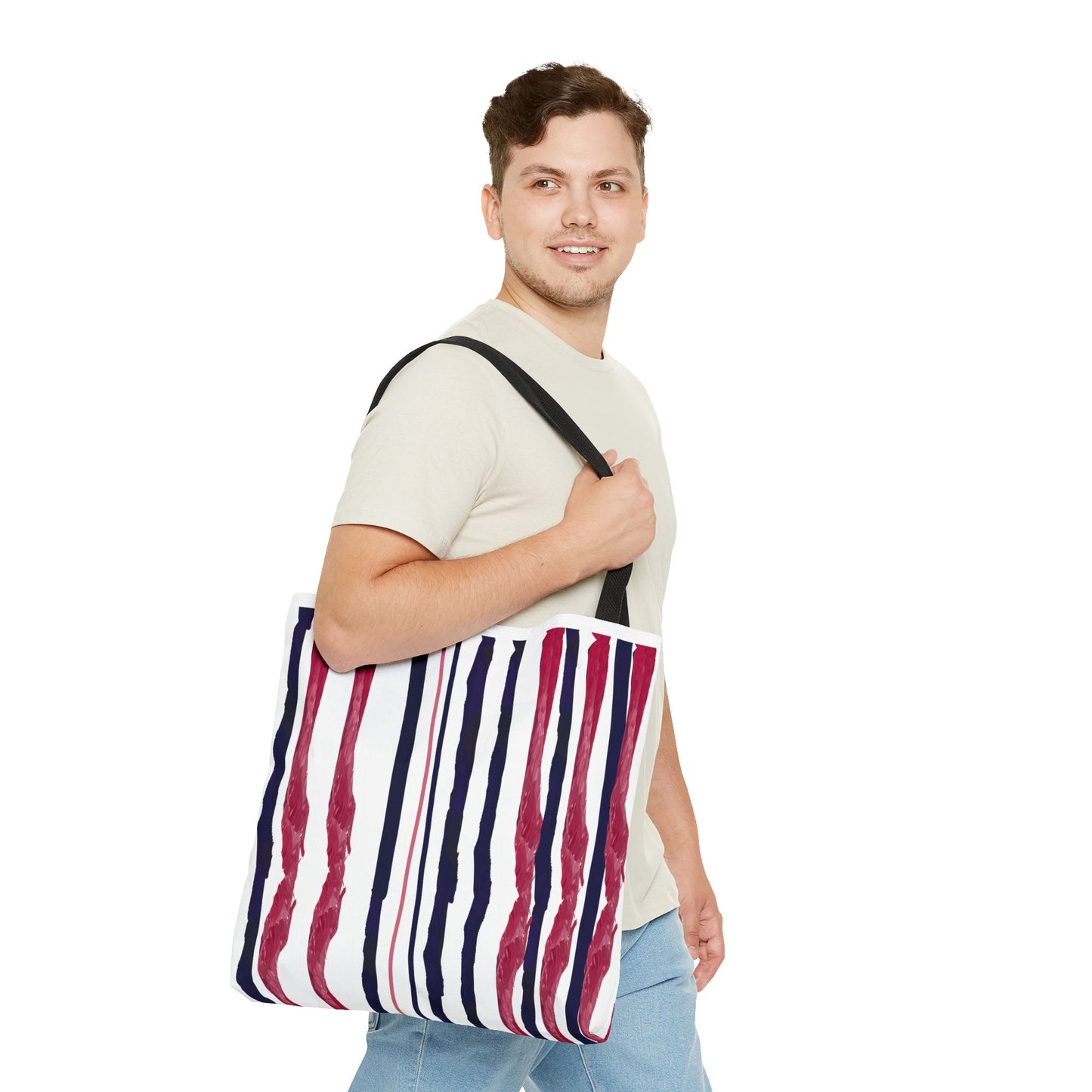 Patriotic Hand Drawn Red White and Blue StripesTote Bag (AOP)