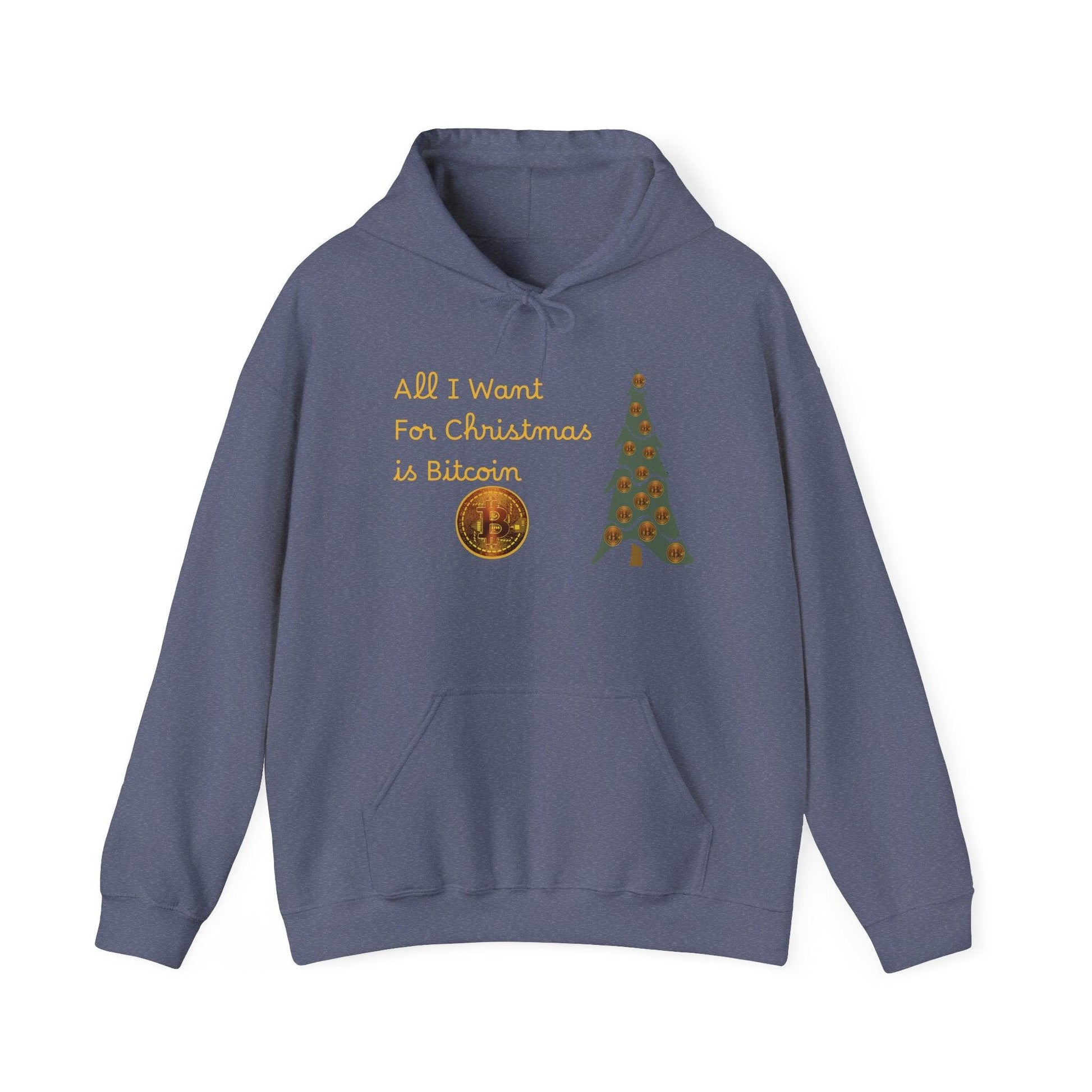 Golden All I Want for Christmas is Bitcoin and Bitcoin Crypto TreeUnisex Heavy Blend™ Hooded Sweatshirt - Miniaday Designs, LLC.
