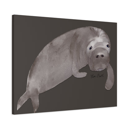 Sweet Hand Painted Manatee Signed Matte Canvas, Stretched, 1.25"