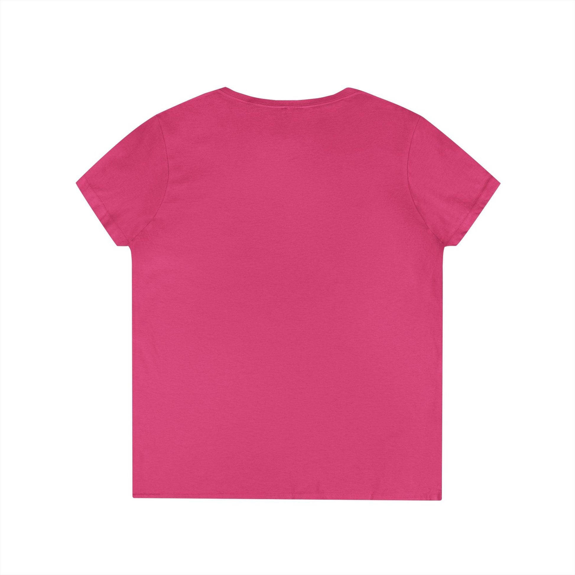 Mary Pink Hat Christmas Ladies' V-Neck T-Shirt Slim Fit - Miniaday Designs, LLC.