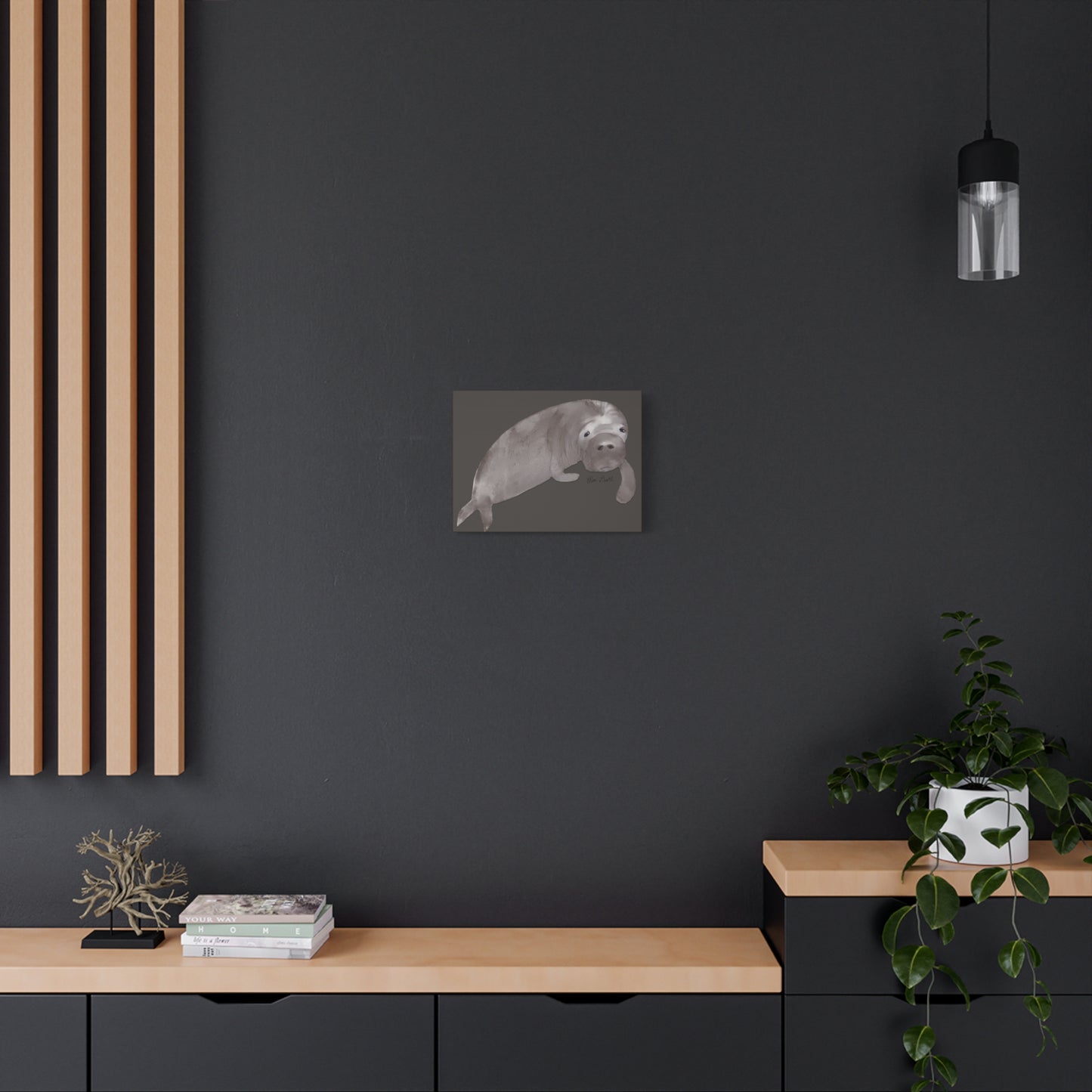 Sweet Hand Painted Manatee Signed Matte Canvas, Stretched, 1.25"