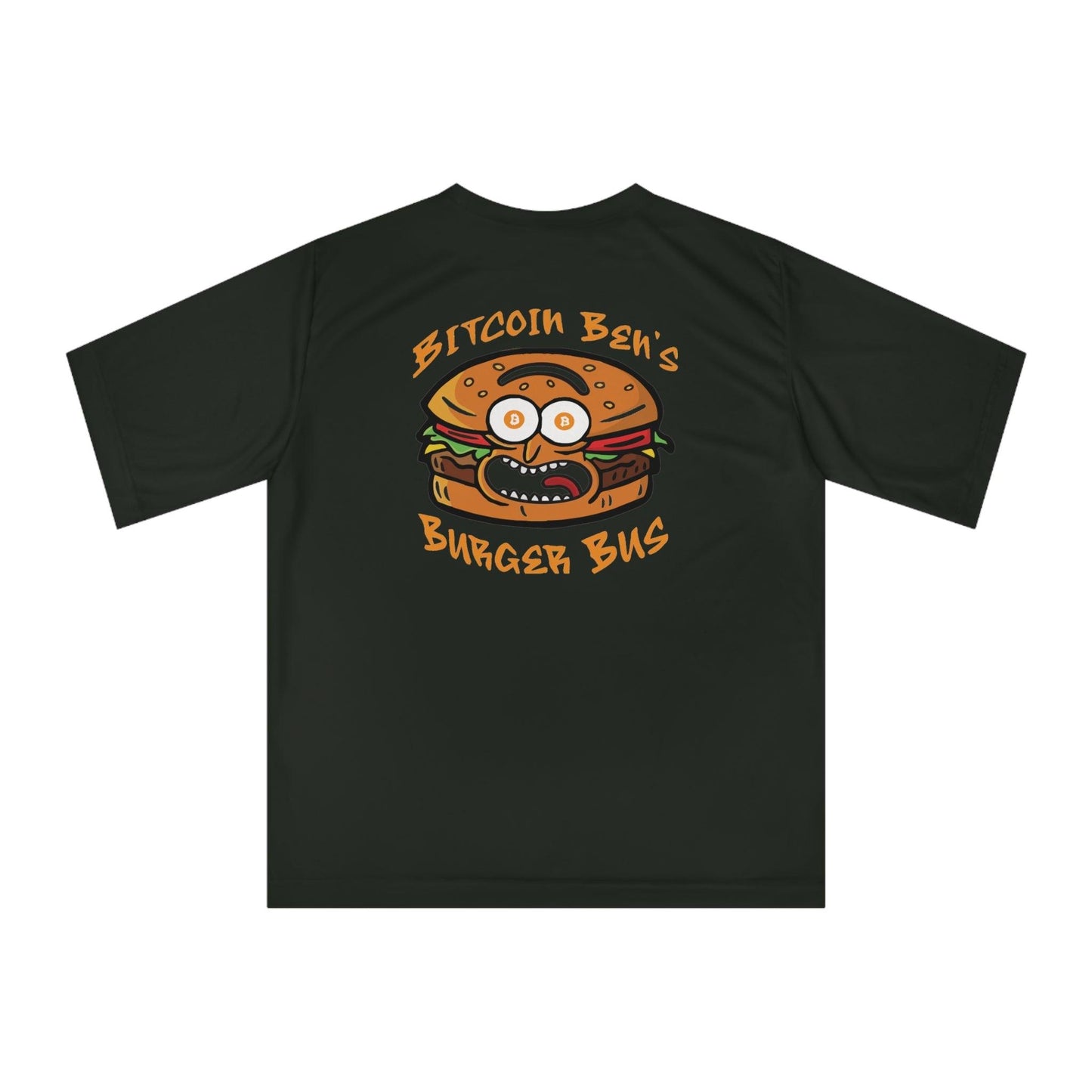 Miniaday Designs Bitcoin Ben Burger Bus Athletic Fit Unisex Zone Performance T-shirt - Miniaday Designs, LLC.