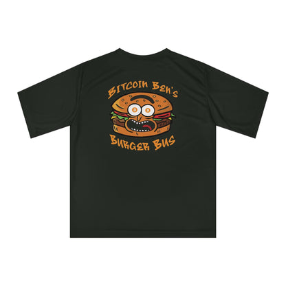 Miniaday Designs Bitcoin Ben Burger Bus Athletic Fit Unisex Zone Performance T-shirt - Miniaday Designs, LLC.