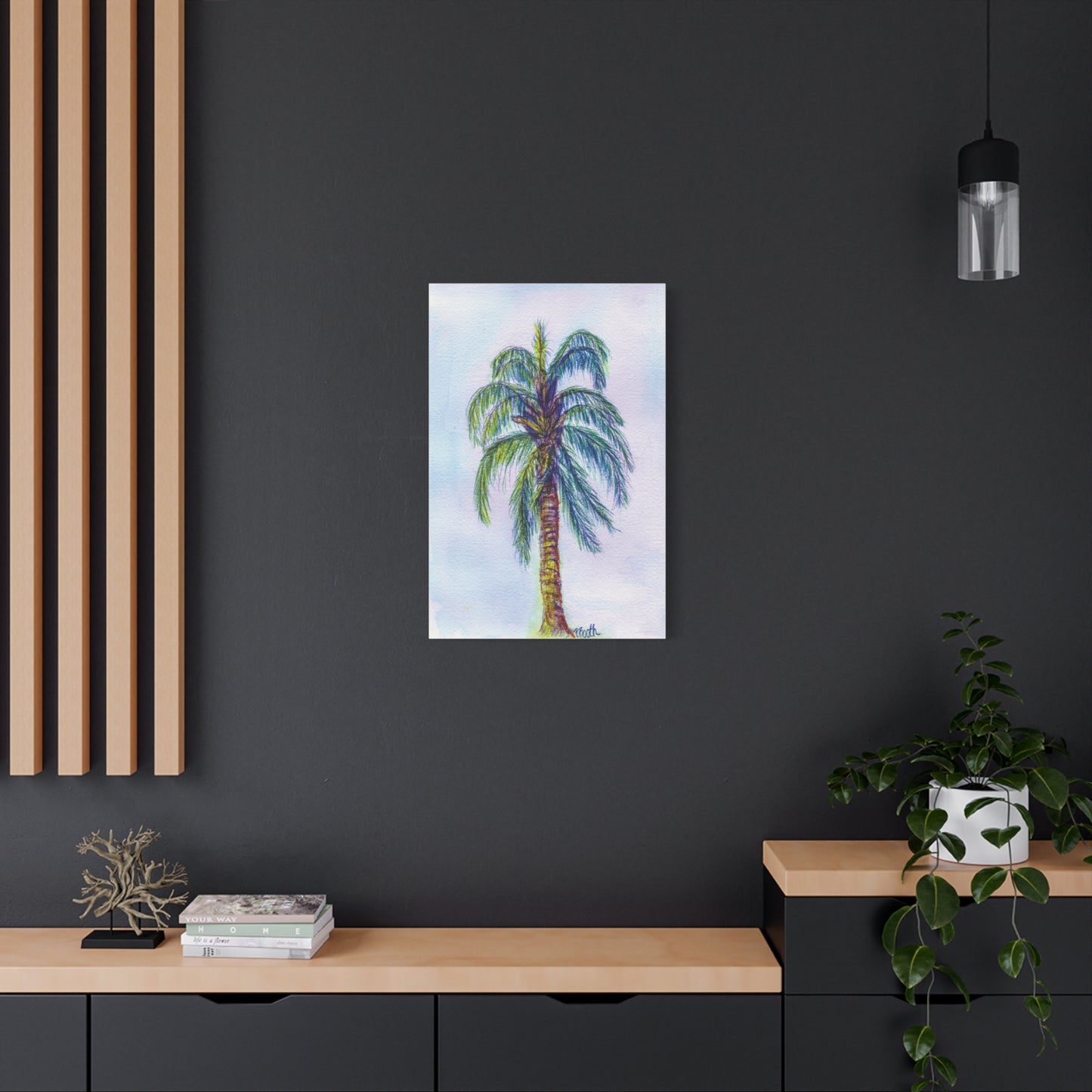 Hand Painted Watercolor Queen Palm Signed Matte Canvas, Stretched, 1.25"