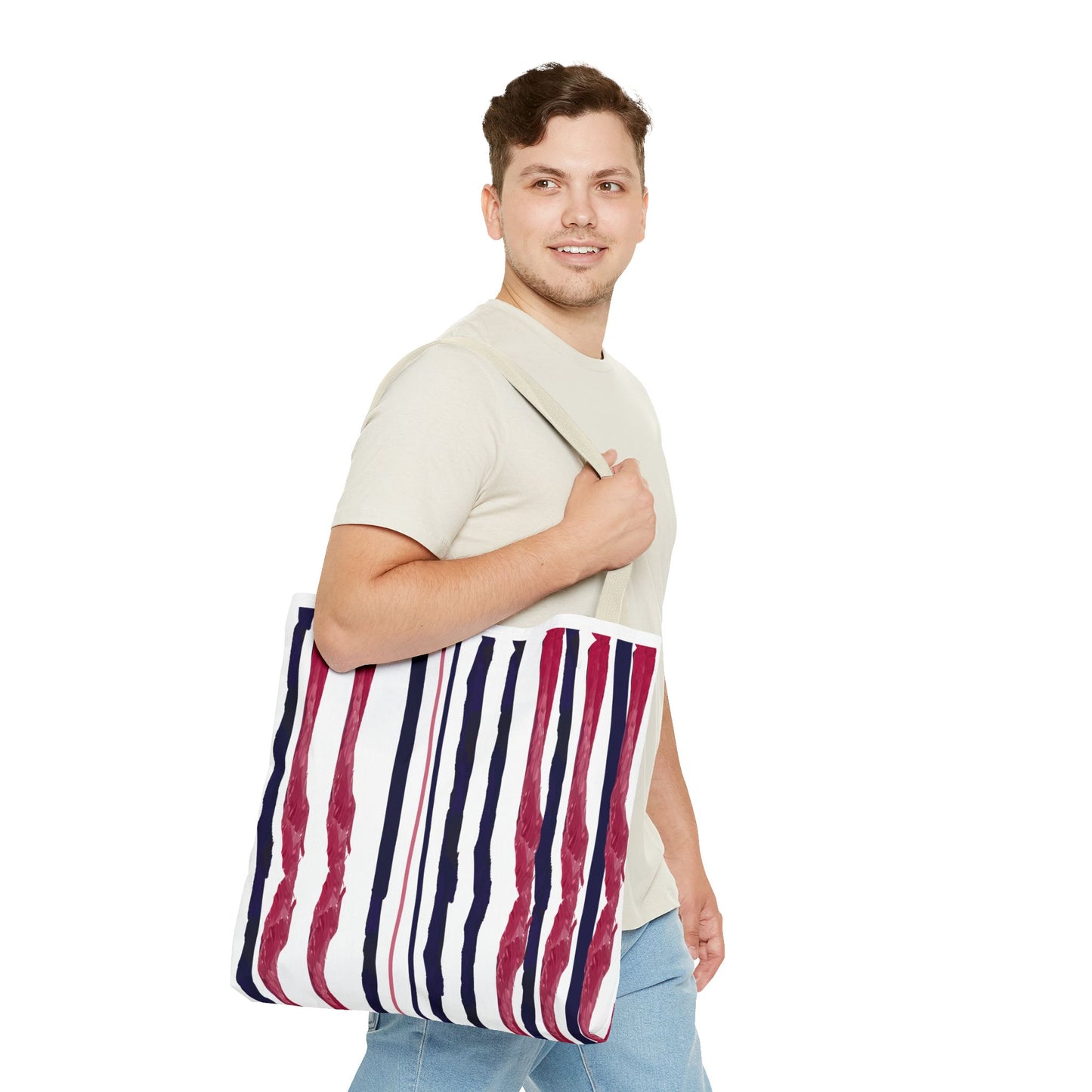 Patriotic Hand Drawn Red White and Blue StripesTote Bag (AOP)