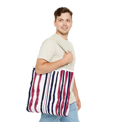 Patriotic Hand Drawn Red White and Blue StripesTote Bag (AOP)