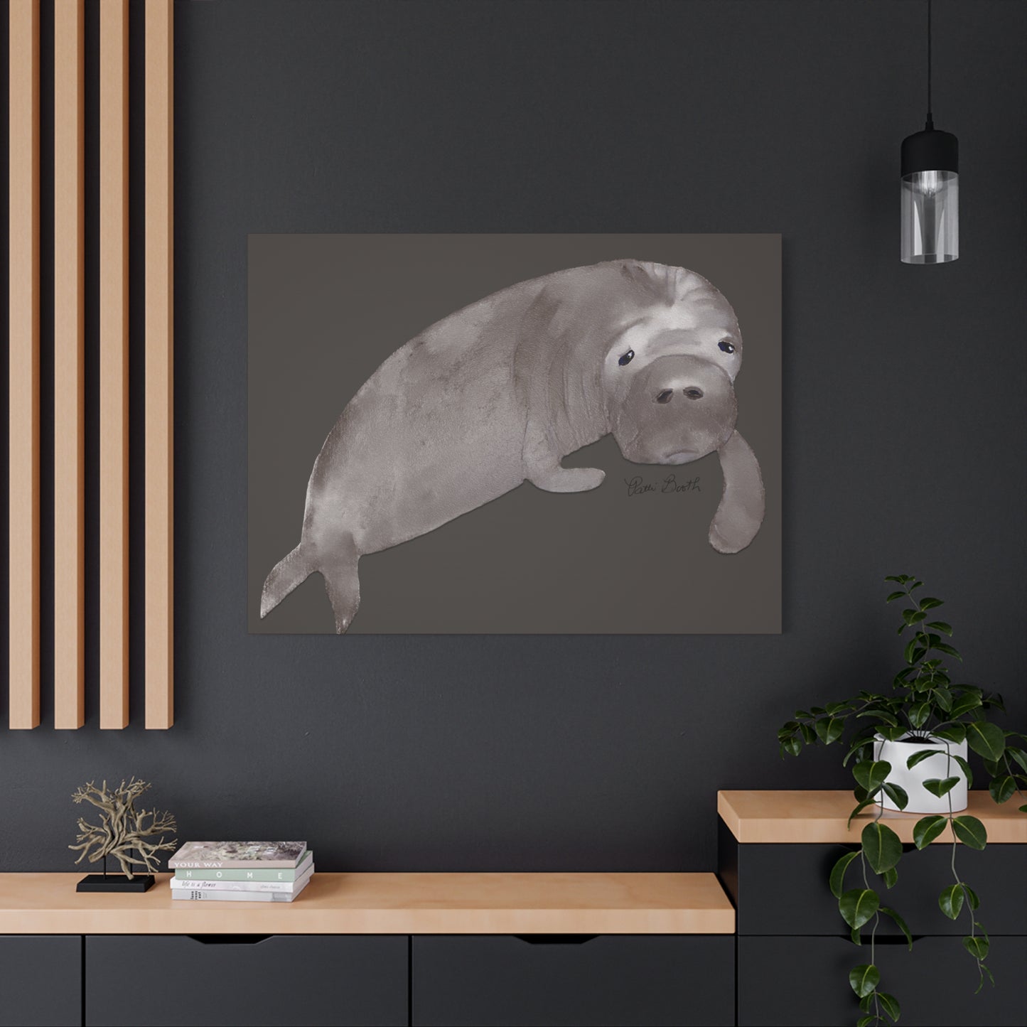 Sweet Hand Painted Manatee Signed Matte Canvas, Stretched, 1.25"