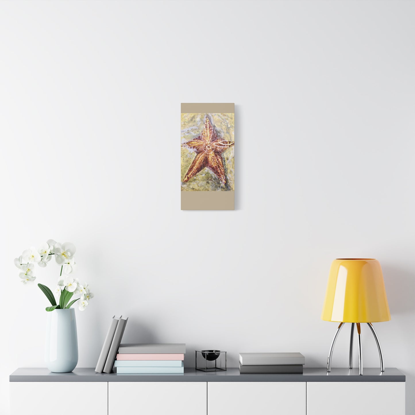Hand Painted Watercolor Original Starfish Signed Matte Canvas, Stretched, 1.25"
