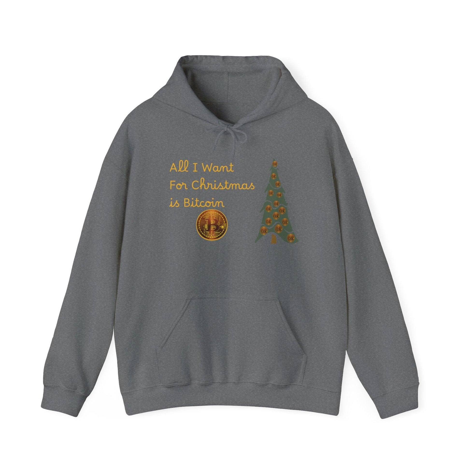 Golden All I Want for Christmas is Bitcoin and Bitcoin Crypto TreeUnisex Heavy Blend™ Hooded Sweatshirt - Miniaday Designs, LLC.