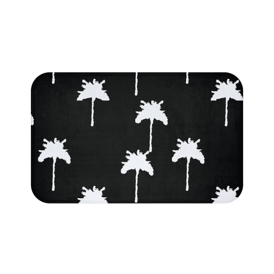 Classic White Palms on Black Bath Mat