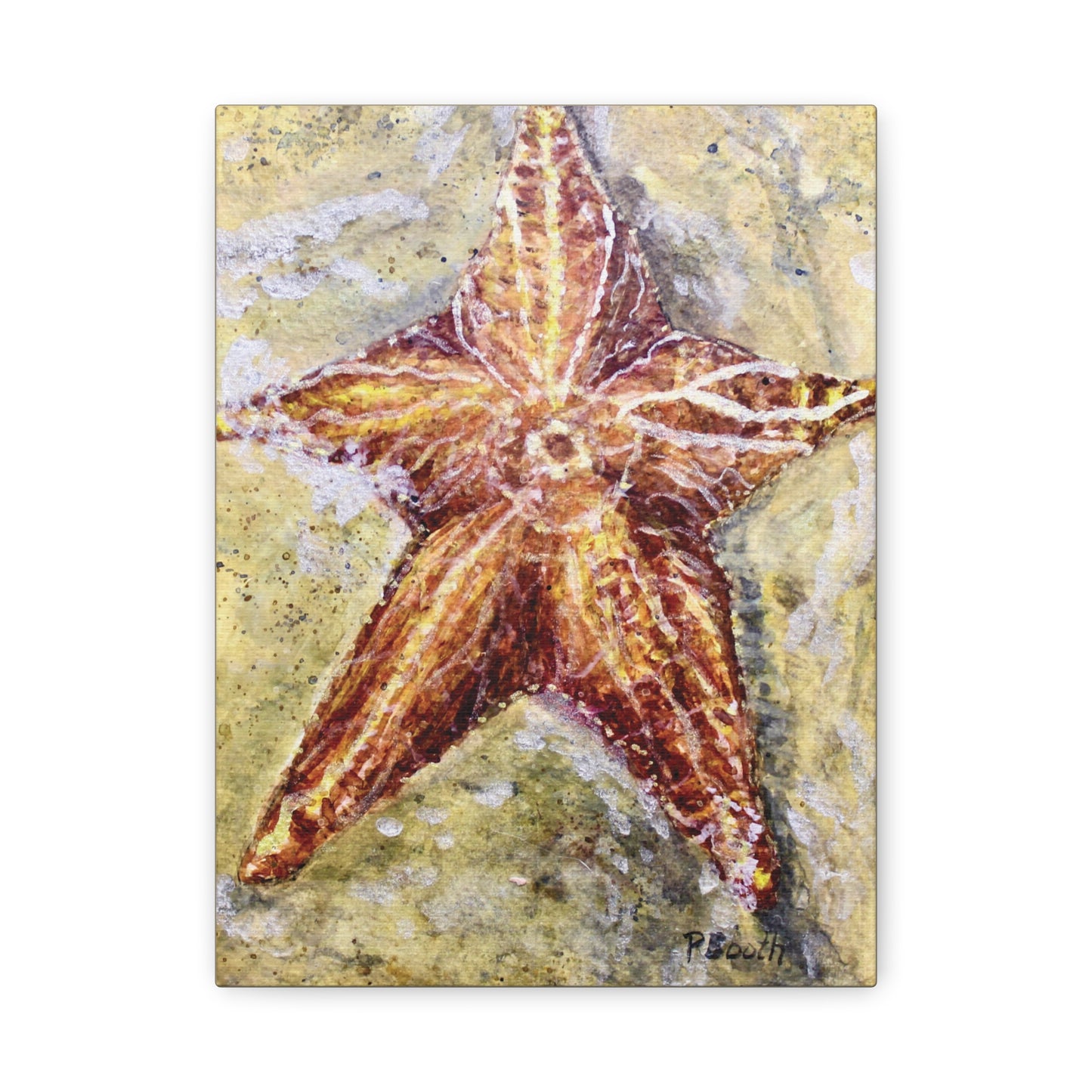 Hand Painted Watercolor Original Starfish Signed Matte Canvas, Stretched, 1.25"