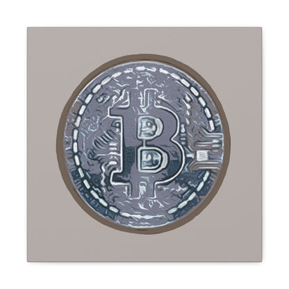 Hand Painted Bitcoin Blue on Brown Matte Canvas, Stretched, 1.25"