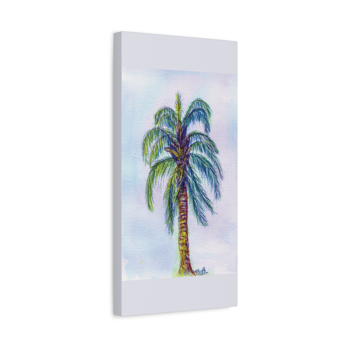 Hand Painted Watercolor Queen Palm Signed Matte Canvas, Stretched, 1.25"