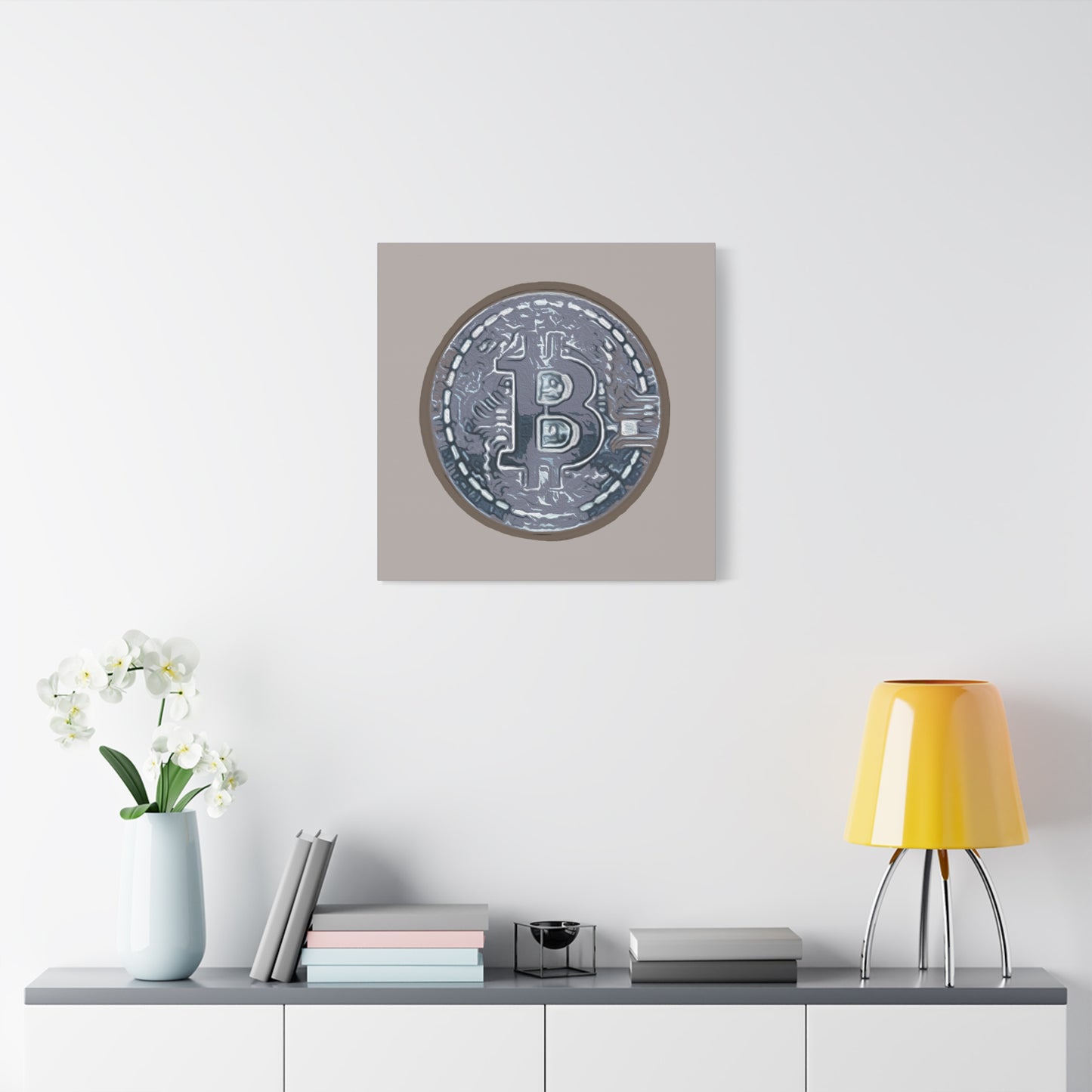 Hand Painted Bitcoin Blue on Brown Matte Canvas, Stretched, 1.25"