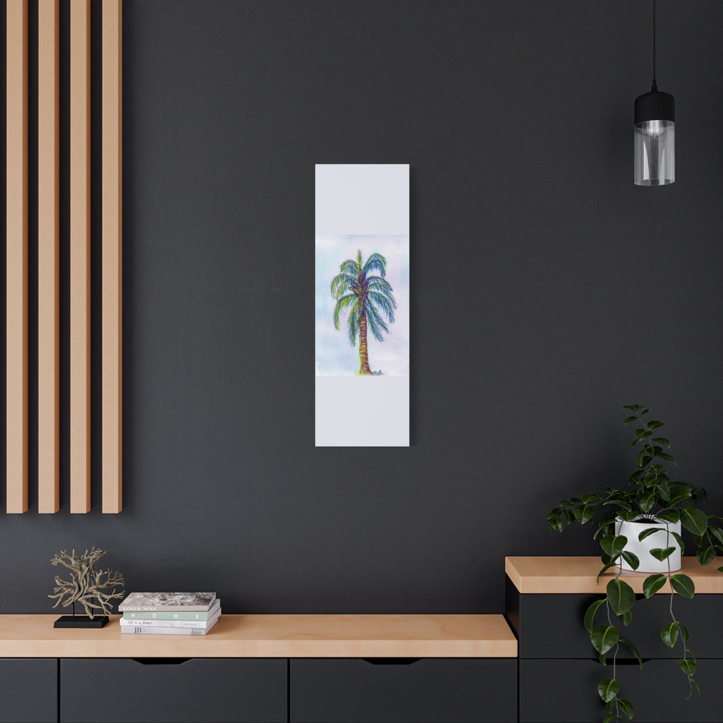 Hand Painted Watercolor Queen Palm Signed Matte Canvas, Stretched, 1.25"