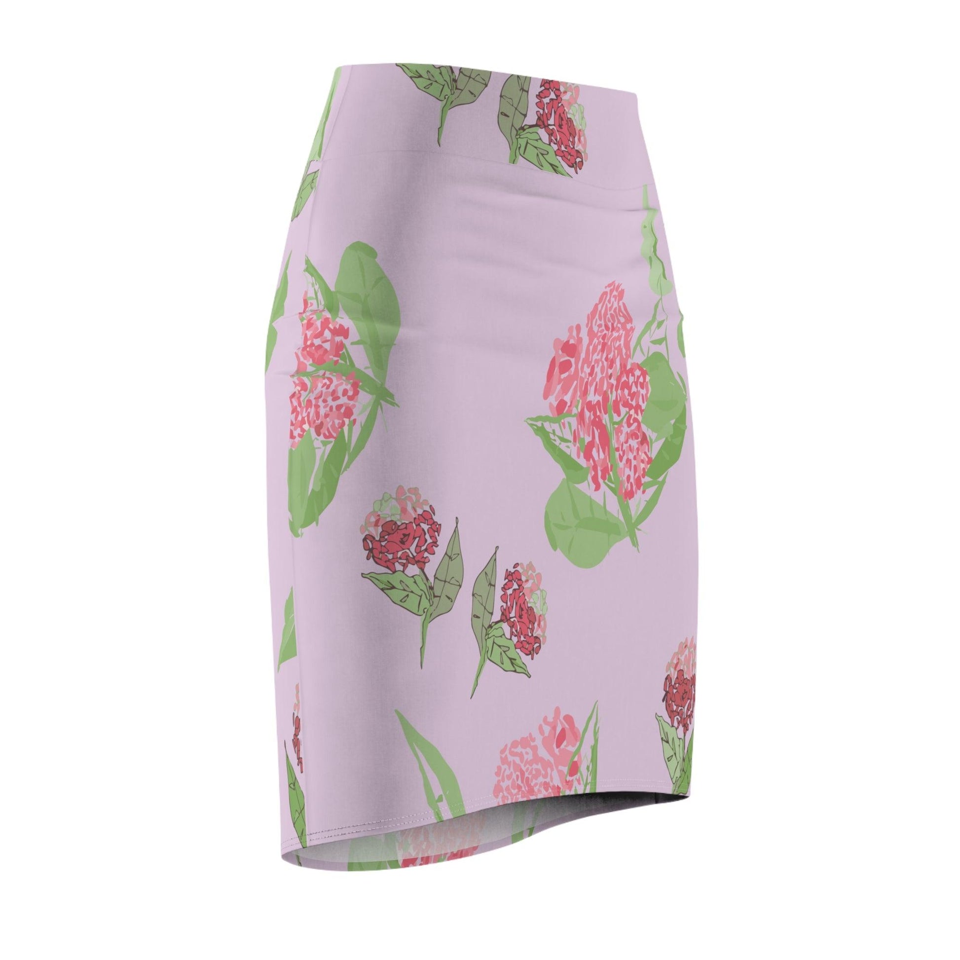 Miniaday Designs Pink Hydrangea Women's Pencil Skirt (AOP) - Miniaday Designs, LLC.