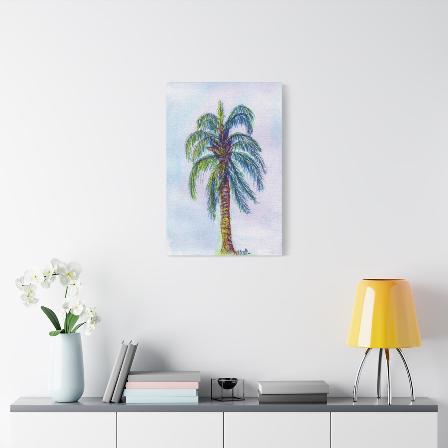 Hand Painted Watercolor Queen Palm Signed Matte Canvas, Stretched, 1.25"