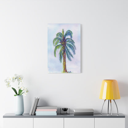 Hand Painted Watercolor Queen Palm Signed Matte Canvas, Stretched, 1.25"