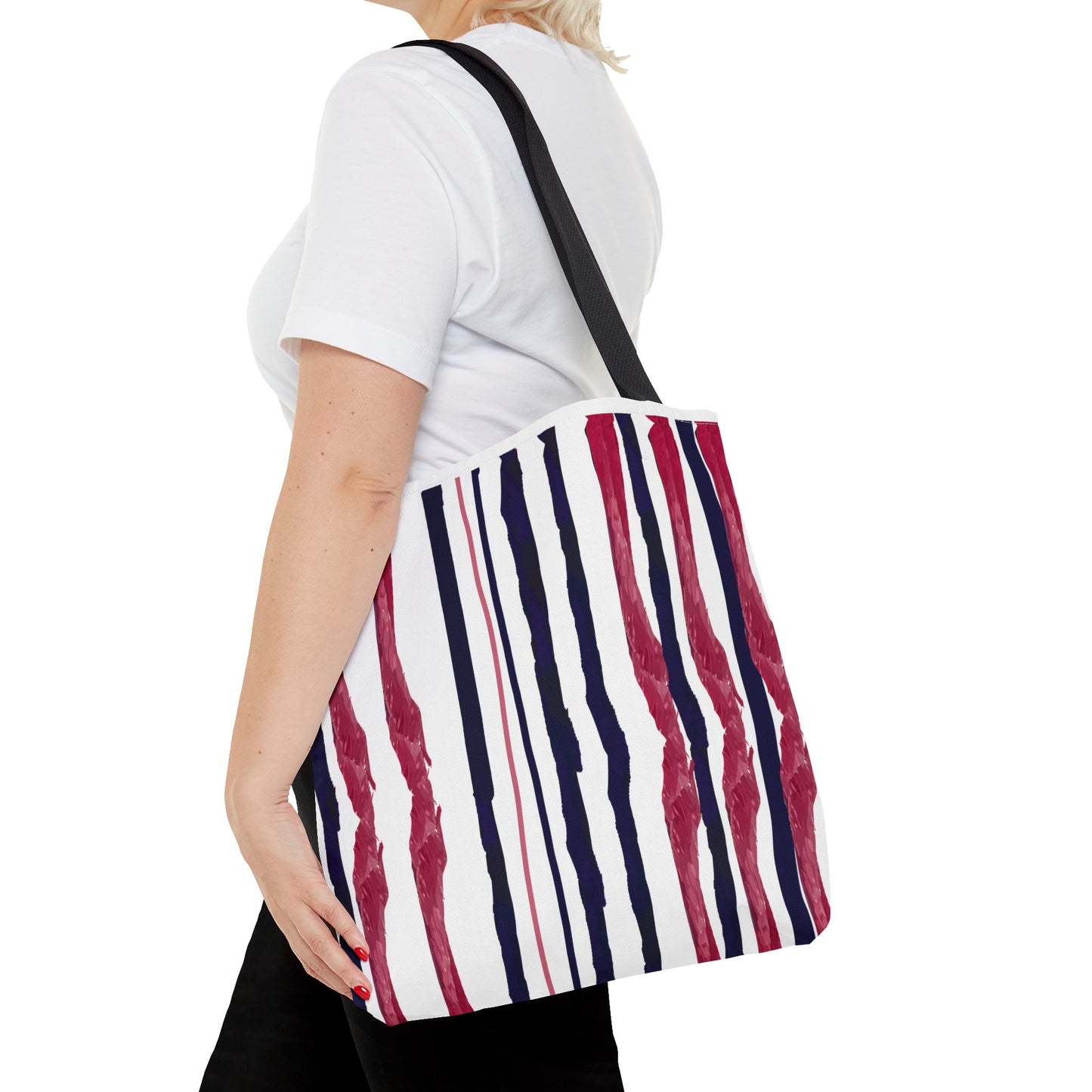 Patriotic Hand Drawn Red White and Blue StripesTote Bag (AOP)