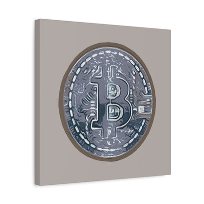 Hand Painted Bitcoin Blue on Brown Matte Canvas, Stretched, 1.25"