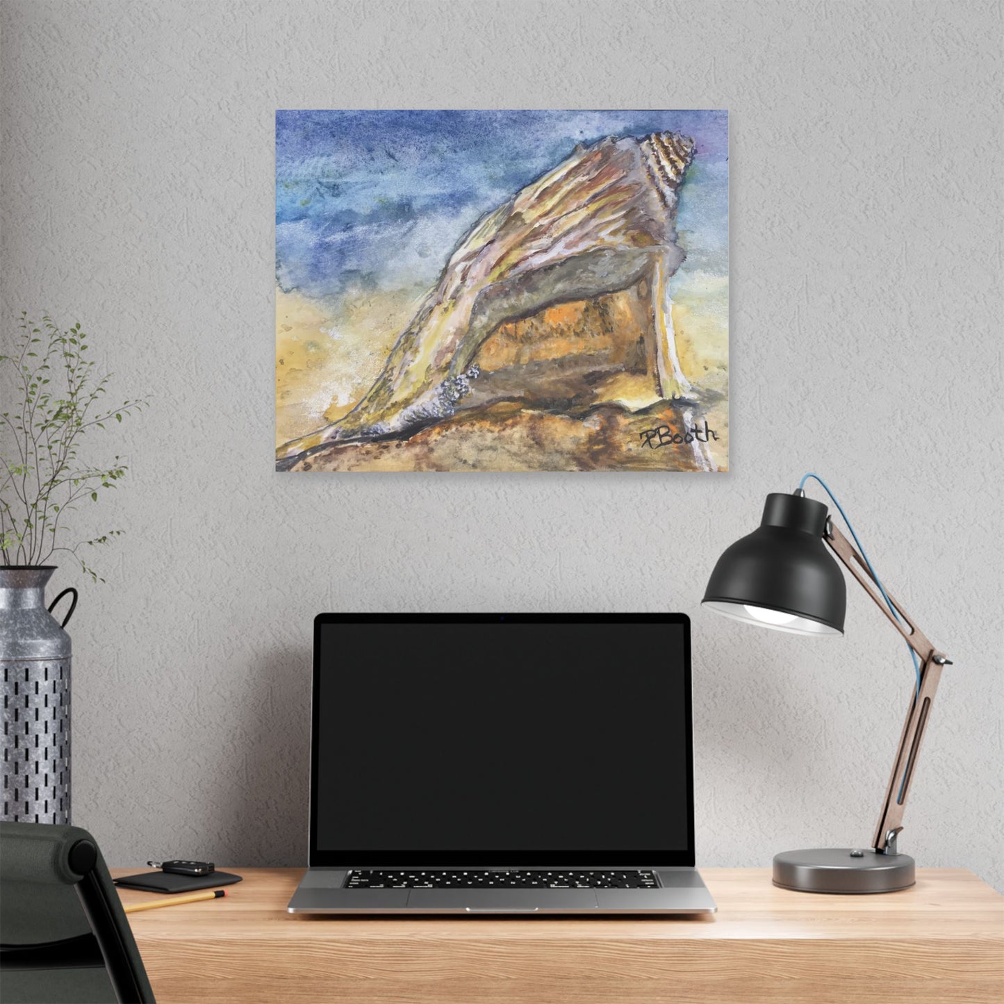 Original Signed Watercolor Conch Shell Classic Stretched Canvas