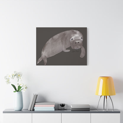 Sweet Hand Painted Manatee Signed Matte Canvas, Stretched, 1.25"