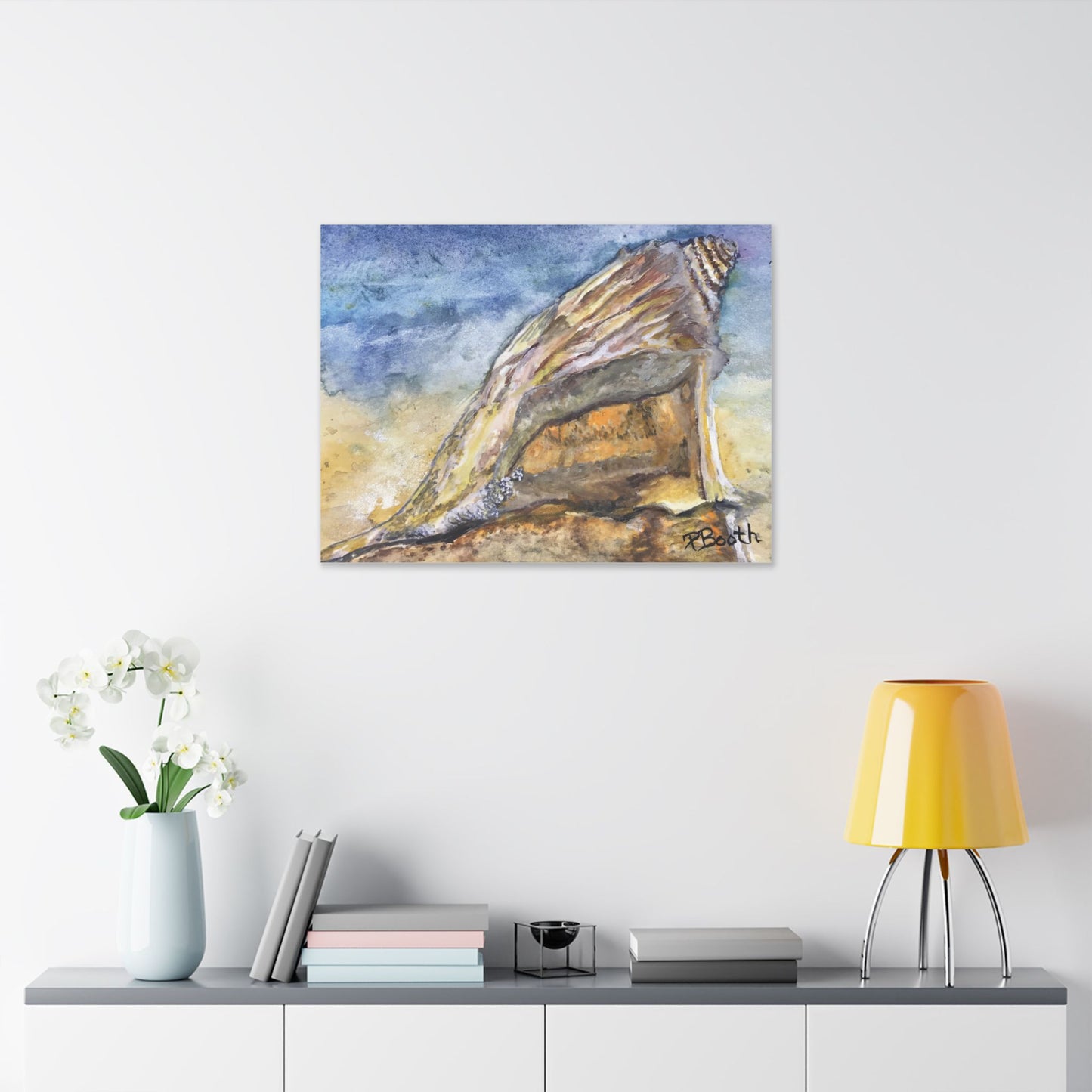 Original Signed Watercolor Conch Shell Classic Stretched Canvas