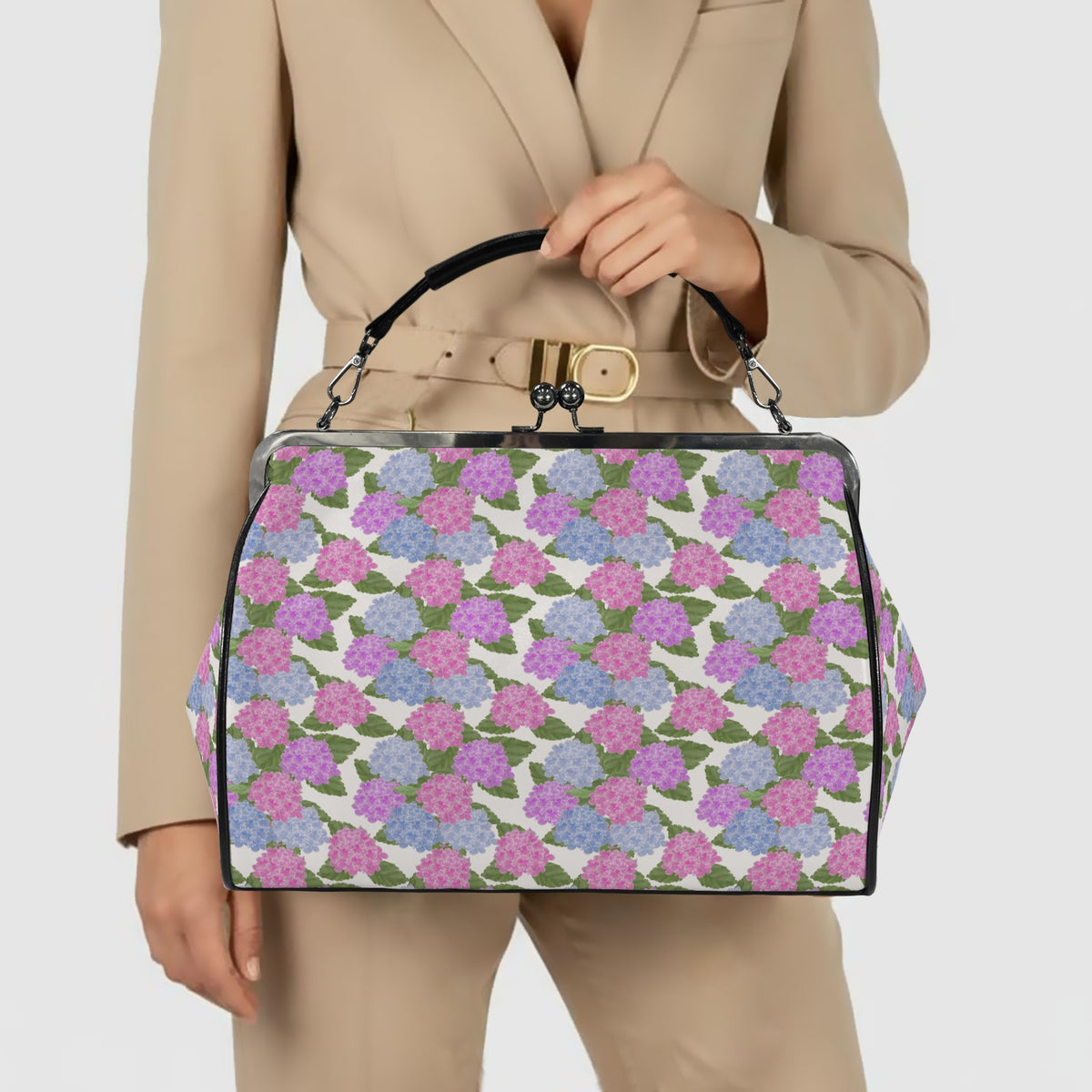 Hydrangea Kisslock Designer Handbag | Original Watercolor Art